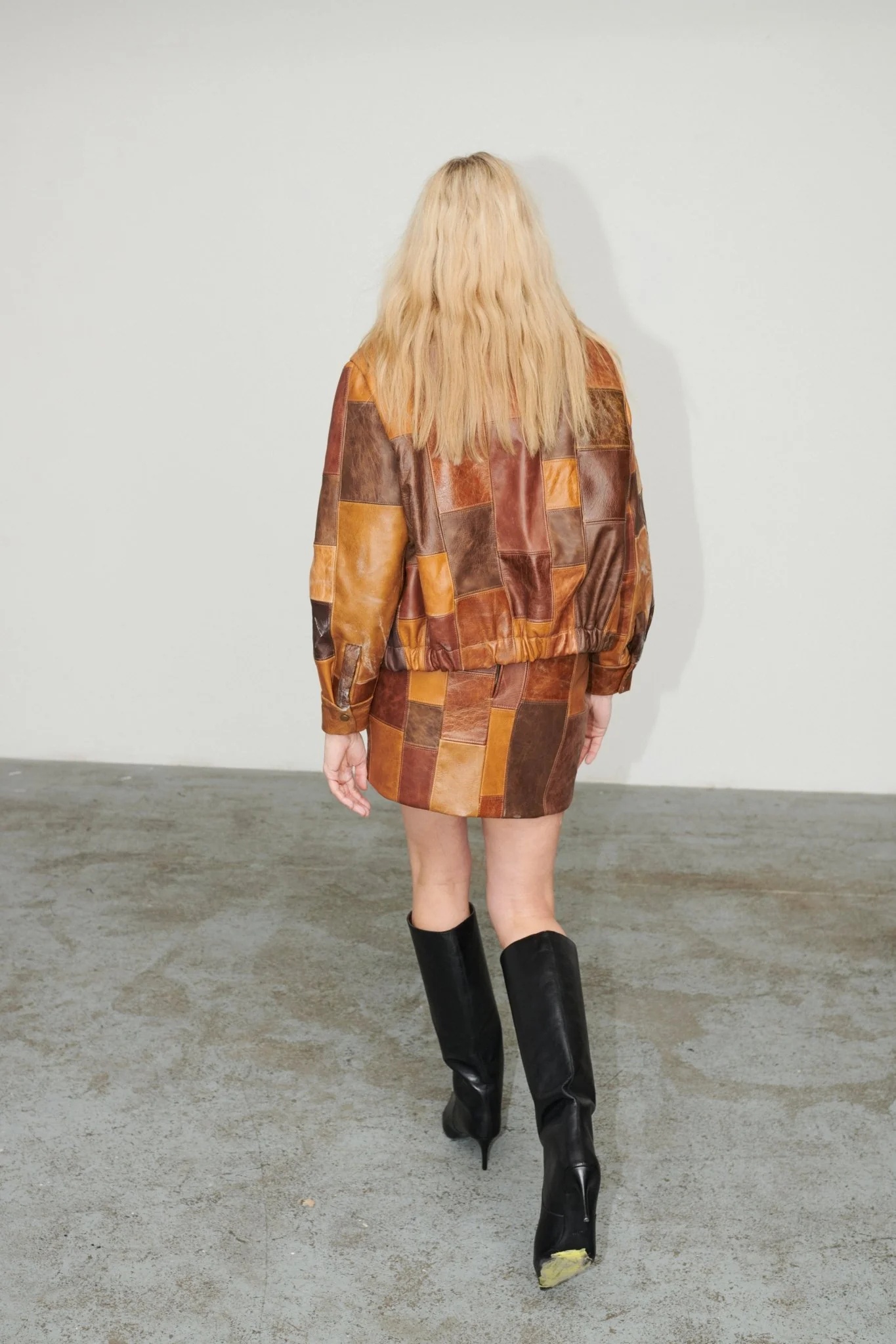 Bailey Bomber Jacket Patchwork Leather Brown - Image 8