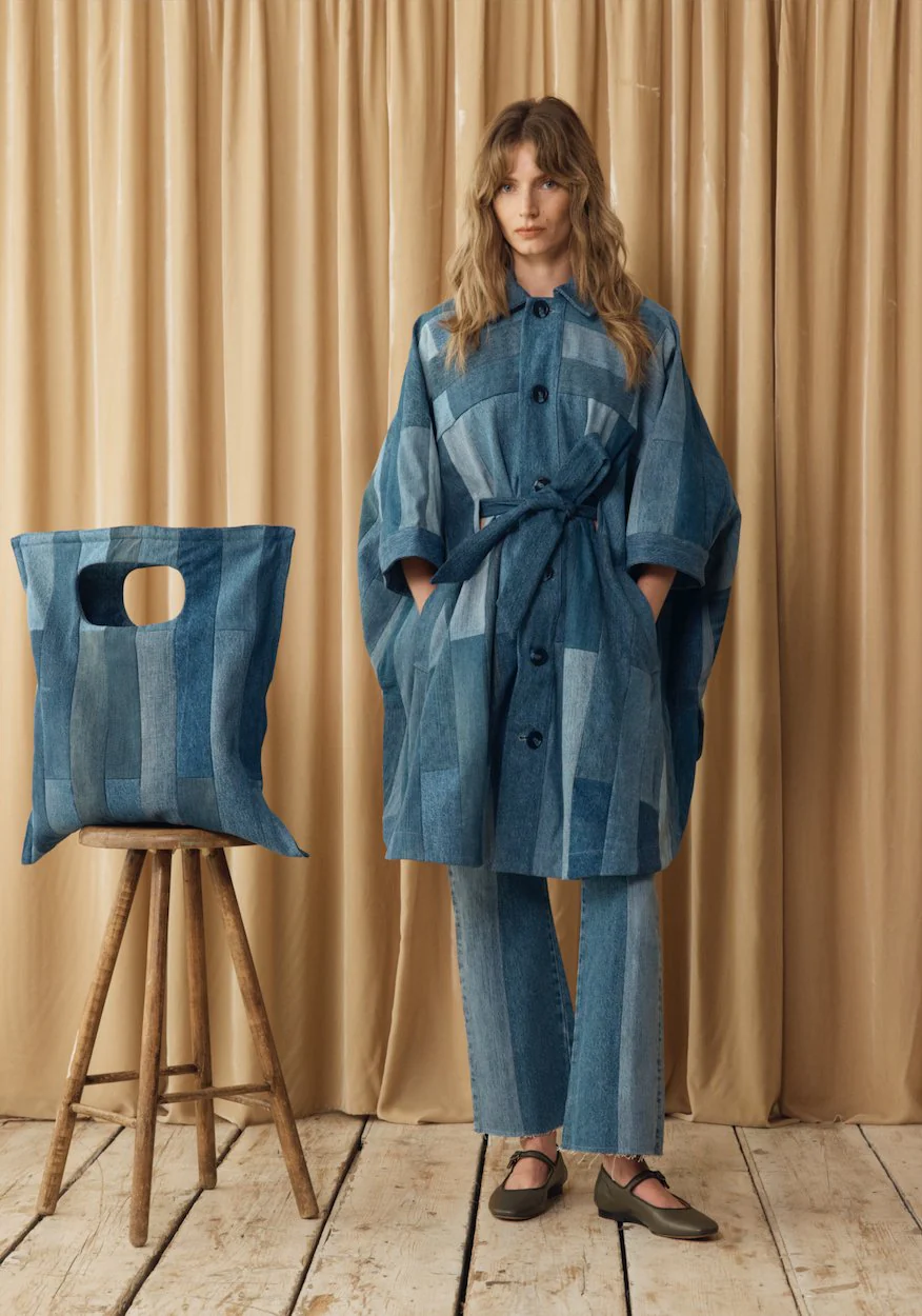 Celeste Coat Tessellated Patchwork Denim Mid Blue - Image 4