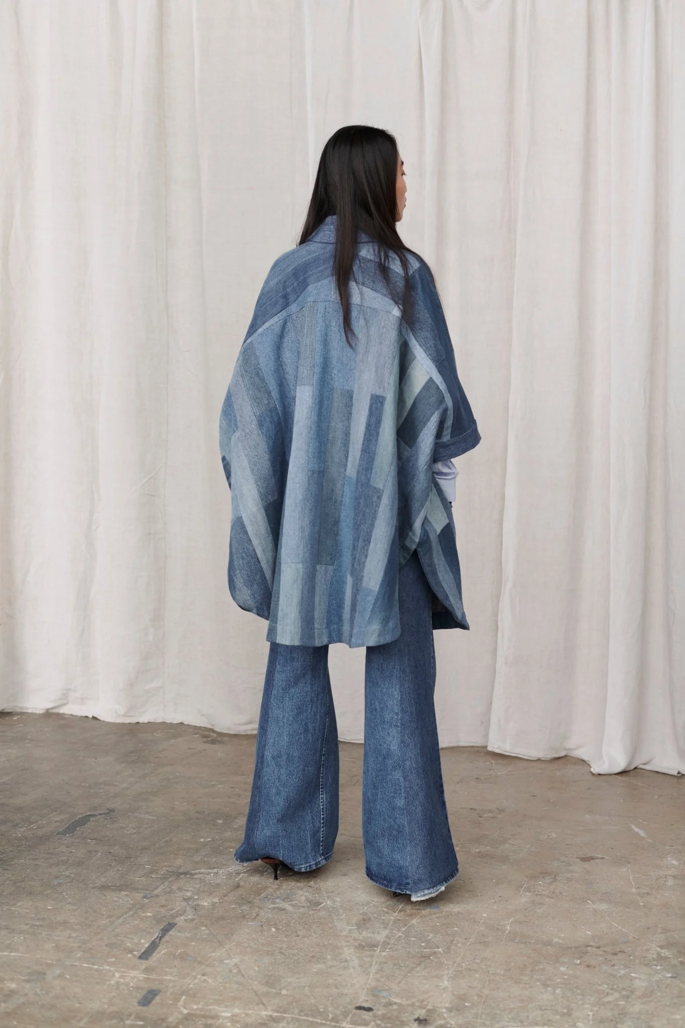 Celeste Coat Tessellated Patchwork Denim Mid Blue - Image 6