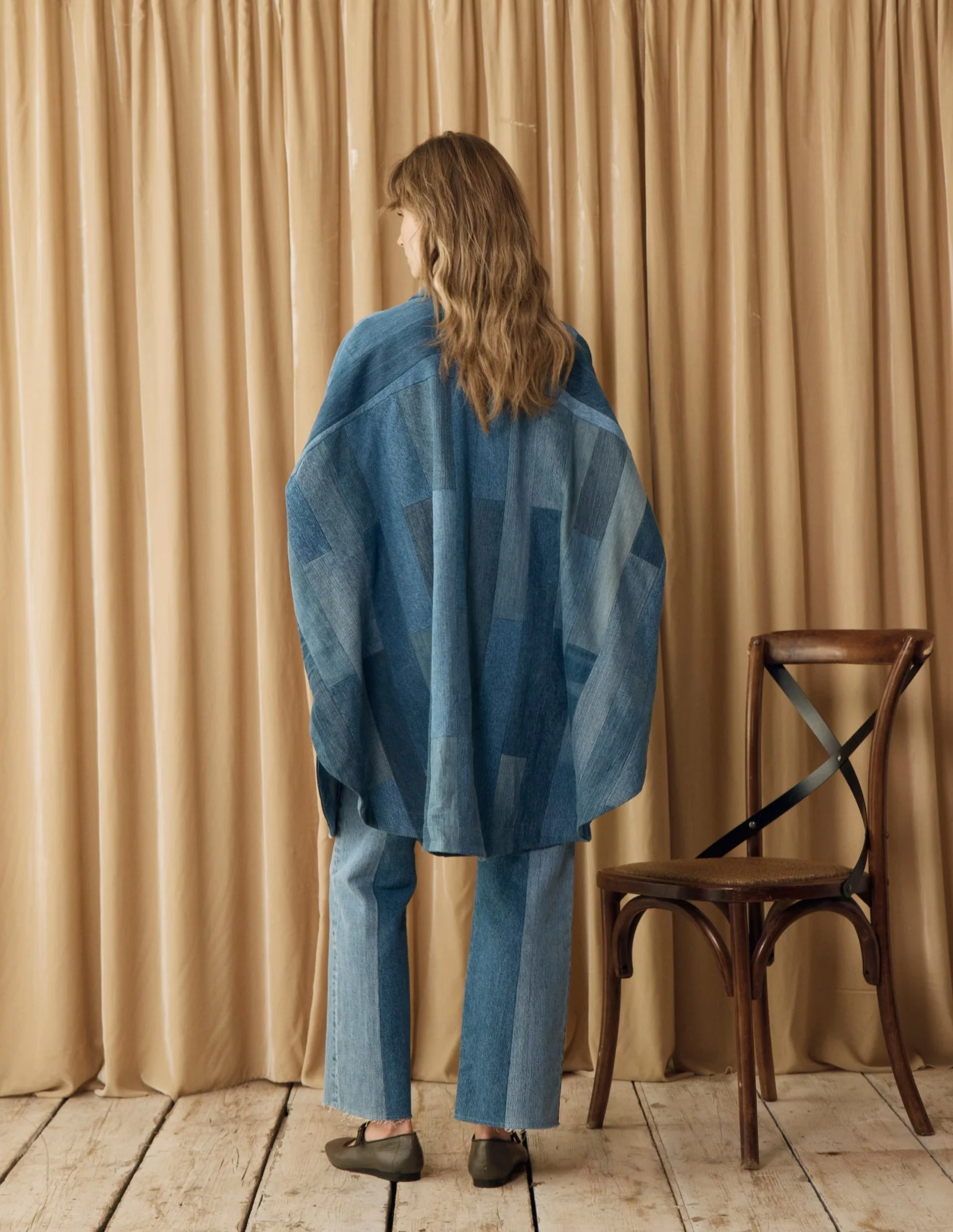 Celeste Coat Tessellated Patchwork Denim Mid Blue - Image 7