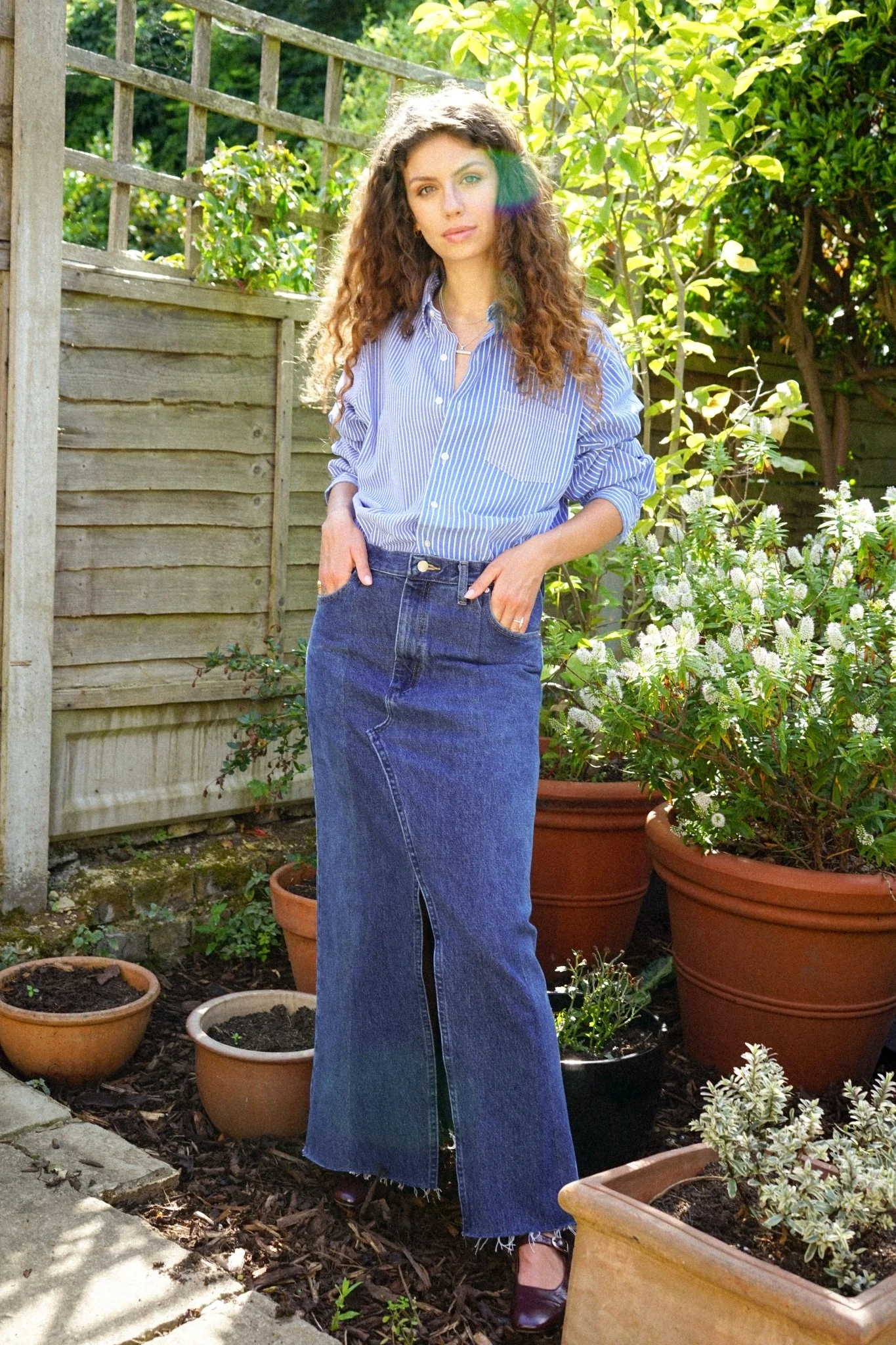 Denim Maxi Skirt Dark Blue - Image 3
