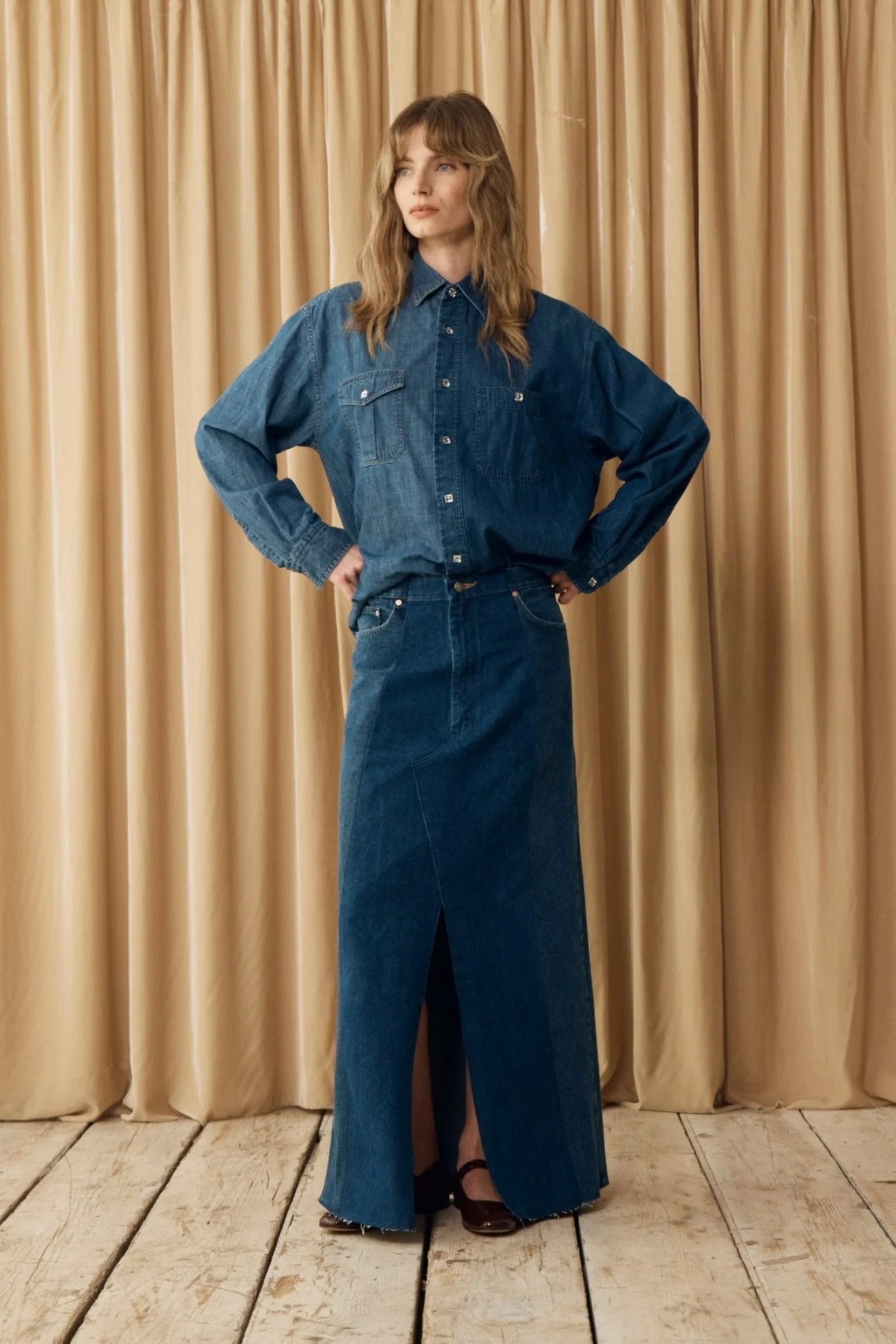 Denim Maxi Skirt Dark Blue - Image 6