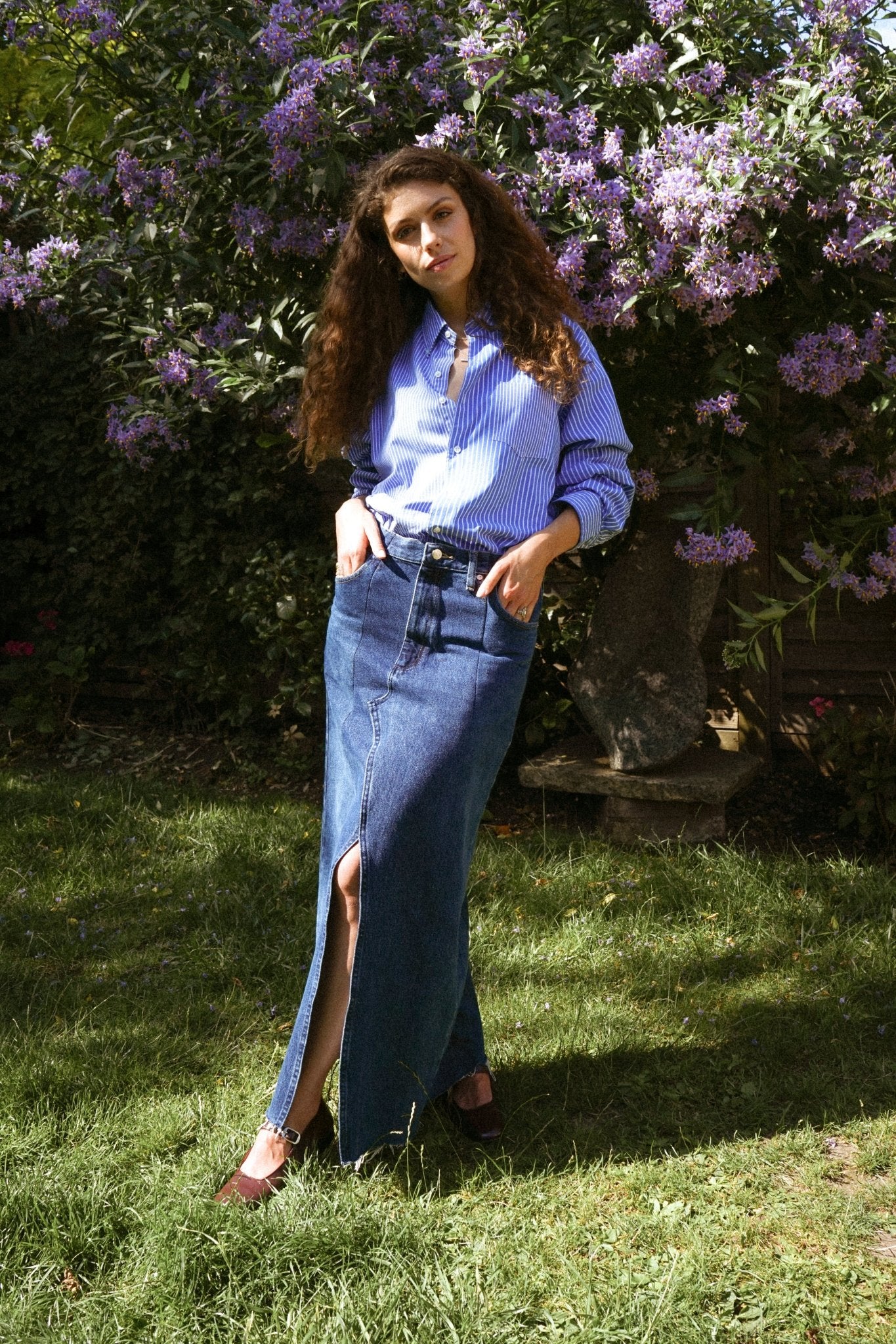 Denim Maxi Skirt Dark Blue - Image 7