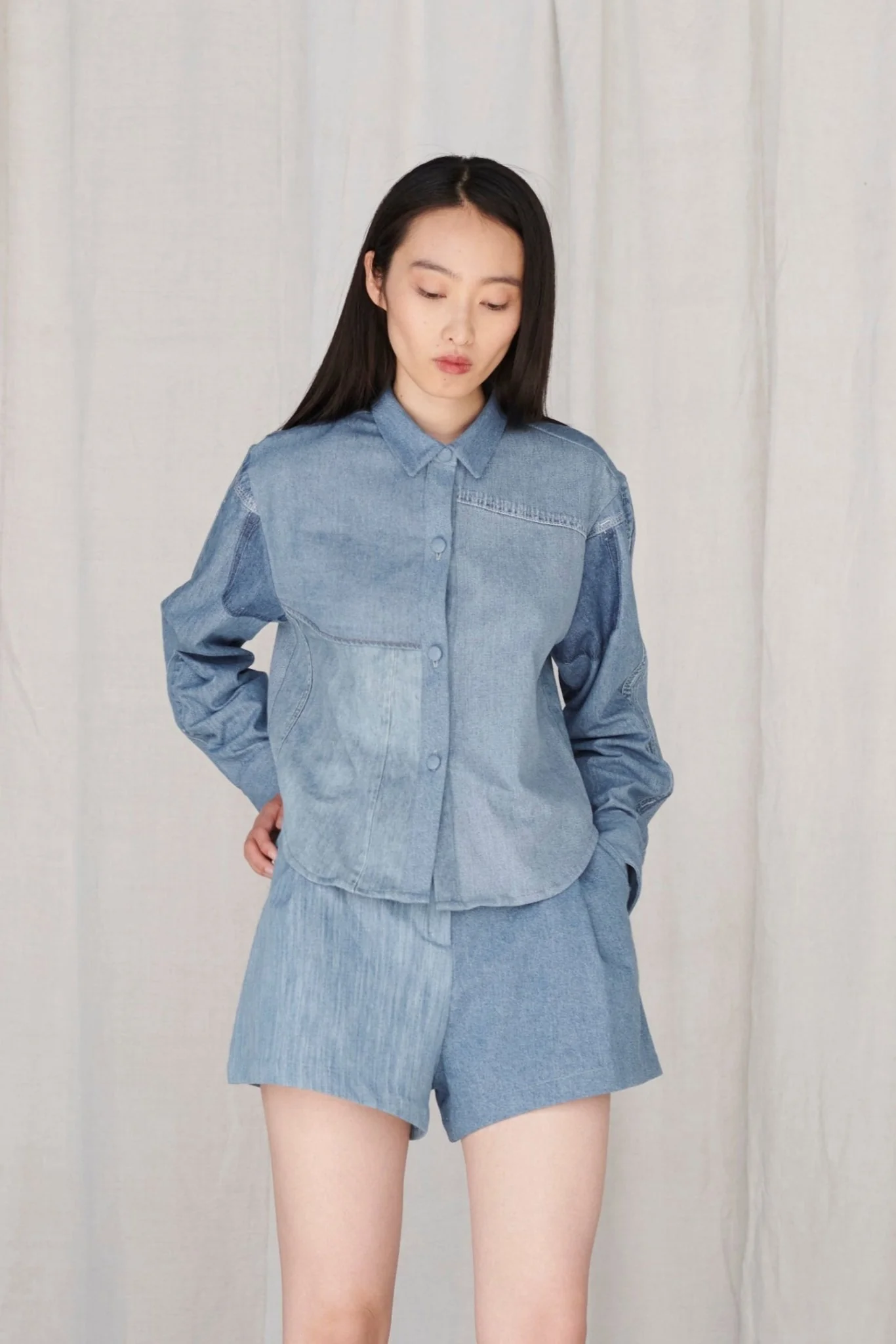 Emilie Shirt Patchwork Shirting Mid Blue - Image 4