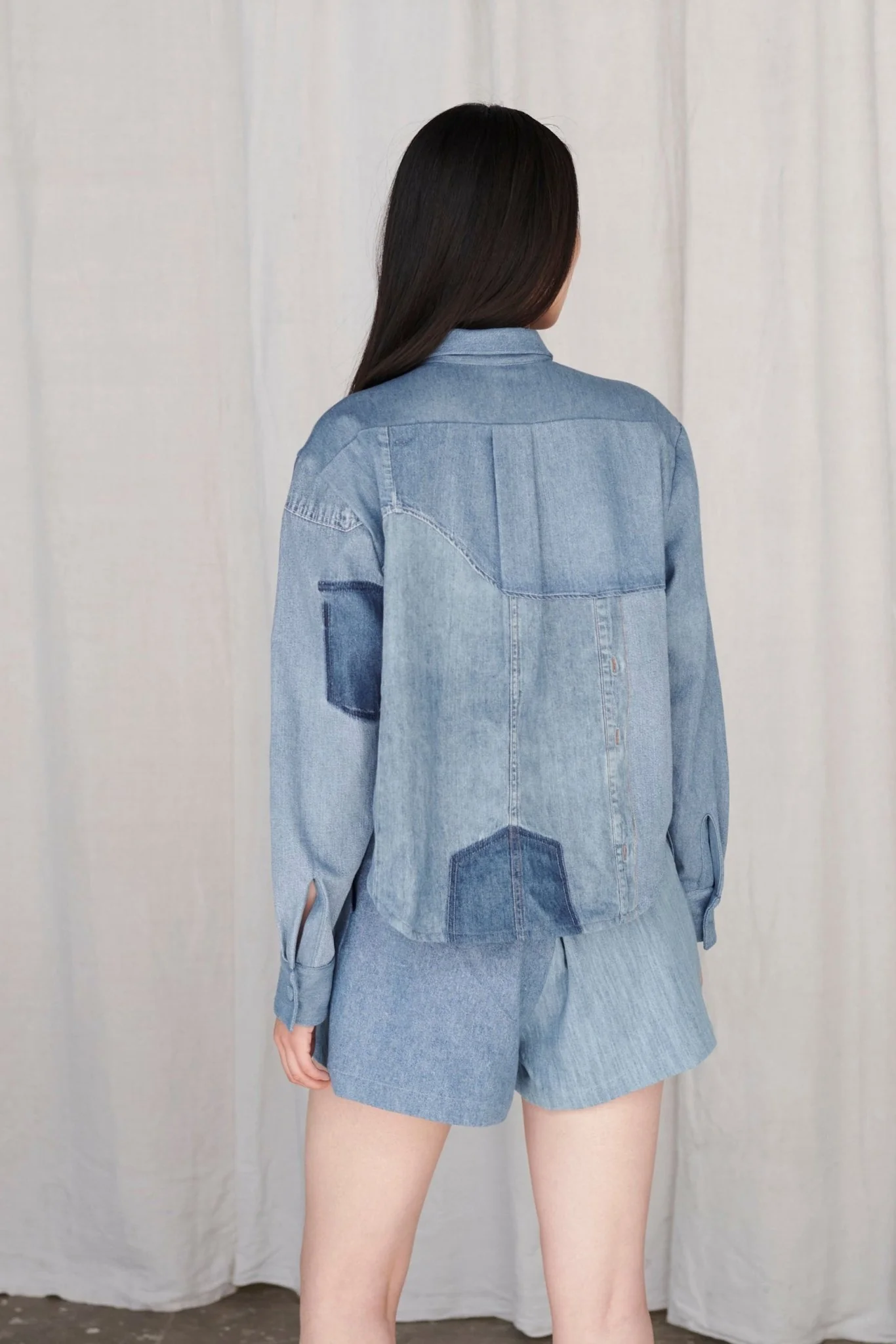 Emilie Shirt Patchwork Shirting Mid Blue - Image 6