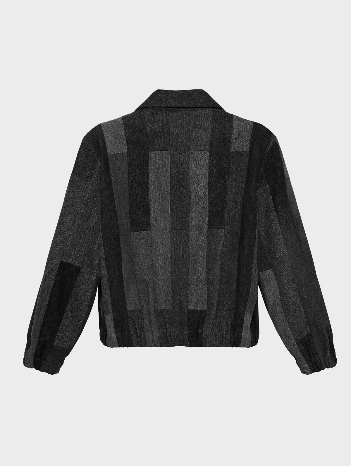 Kara Bomber Jacket Tessellated Denim Patchwork Black Grey - Image 5