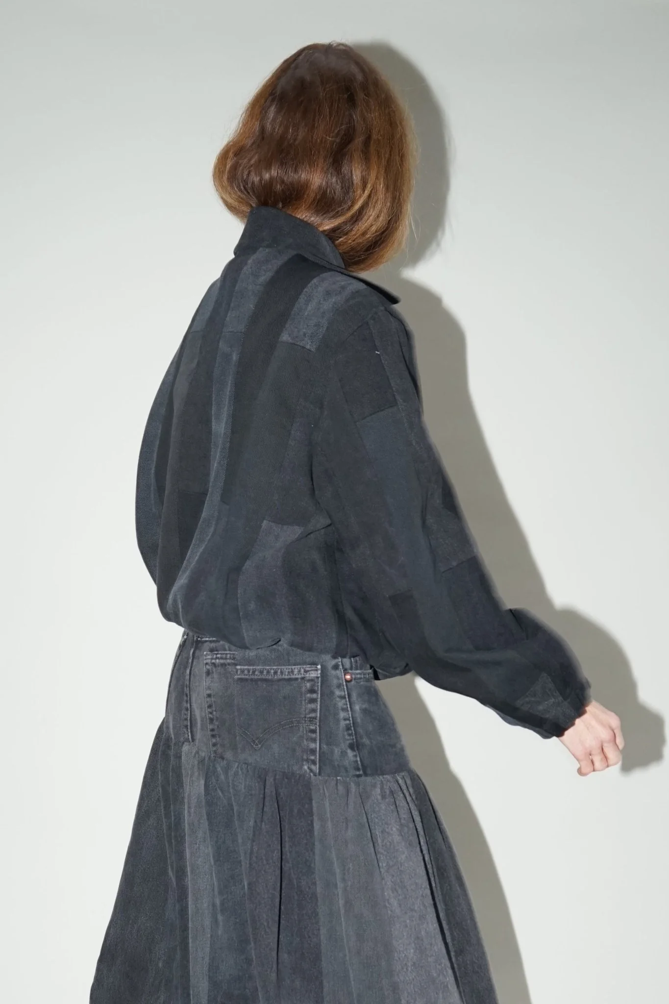 Kara Bomber Jacket Tessellated Denim Patchwork Black Grey - Image 6