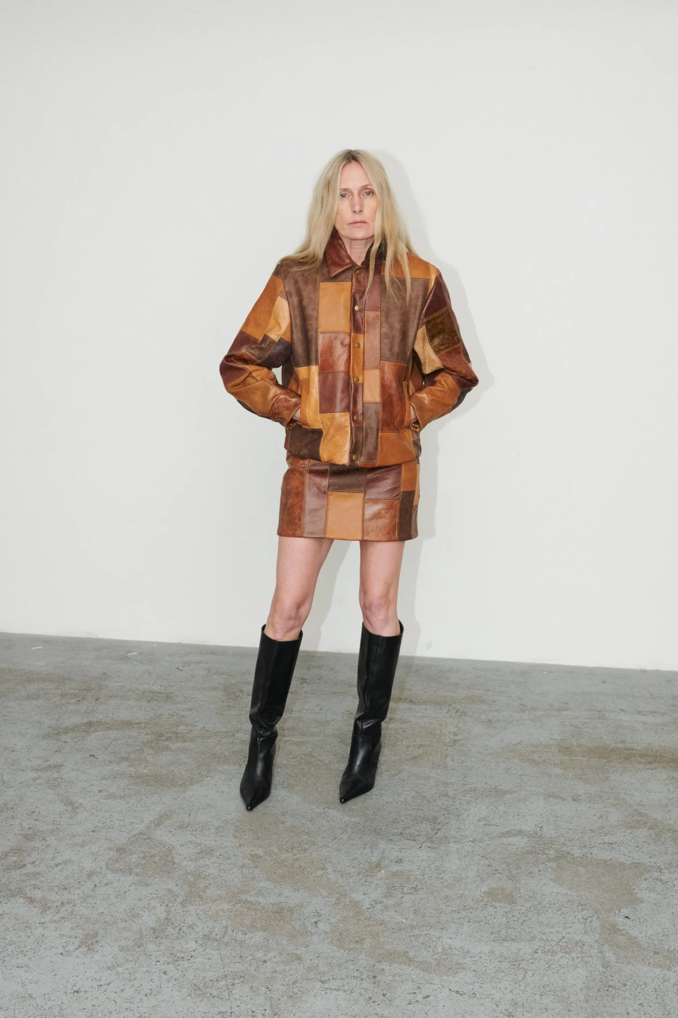 Leah Mini Skirt Patchwork Leather Brown - Image 3