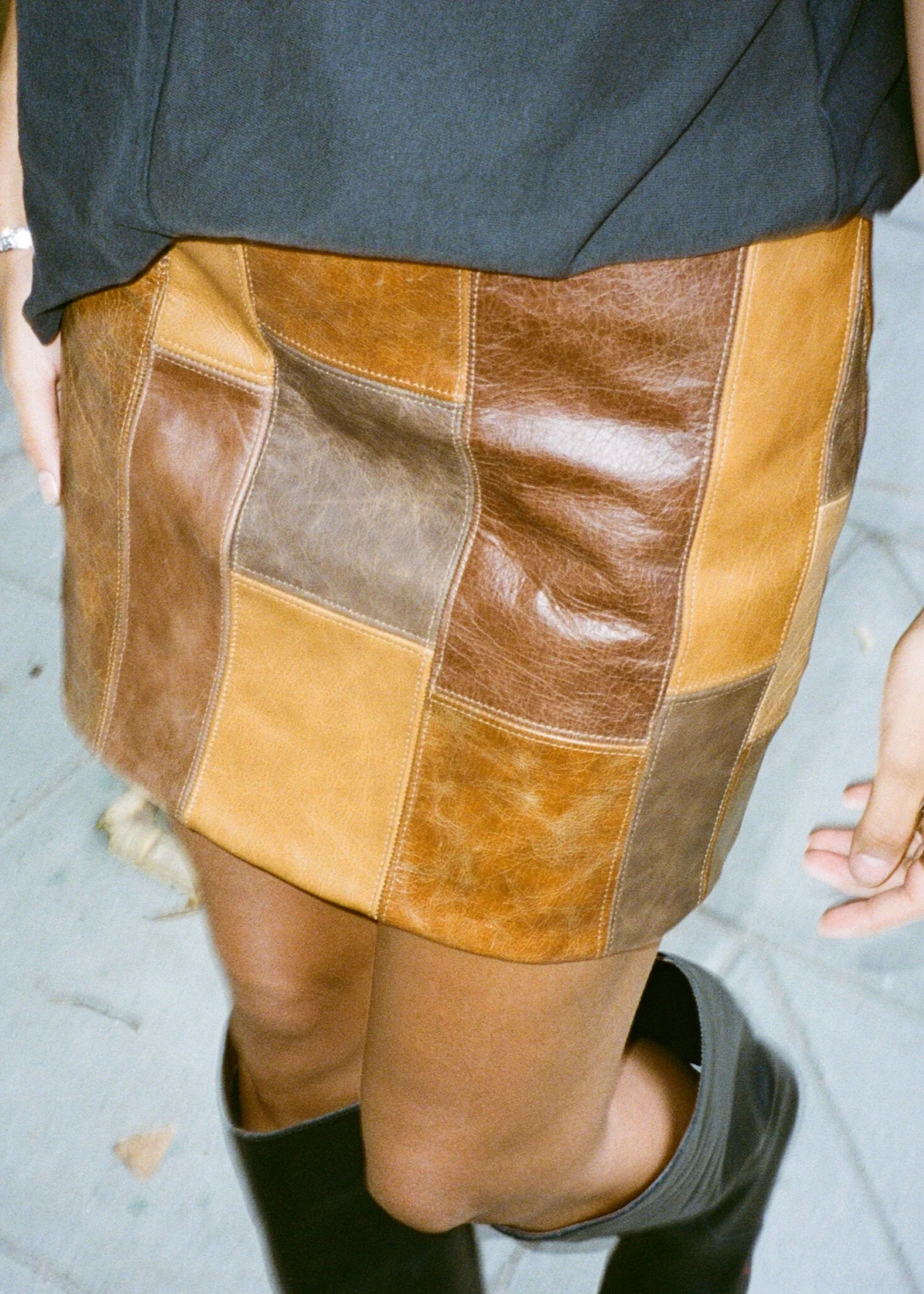 Leah Mini Skirt Patchwork Leather Brown - Image 6