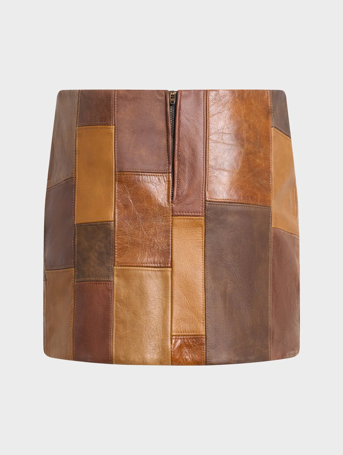 Leah Mini Skirt Patchwork Leather Brown - Image 9