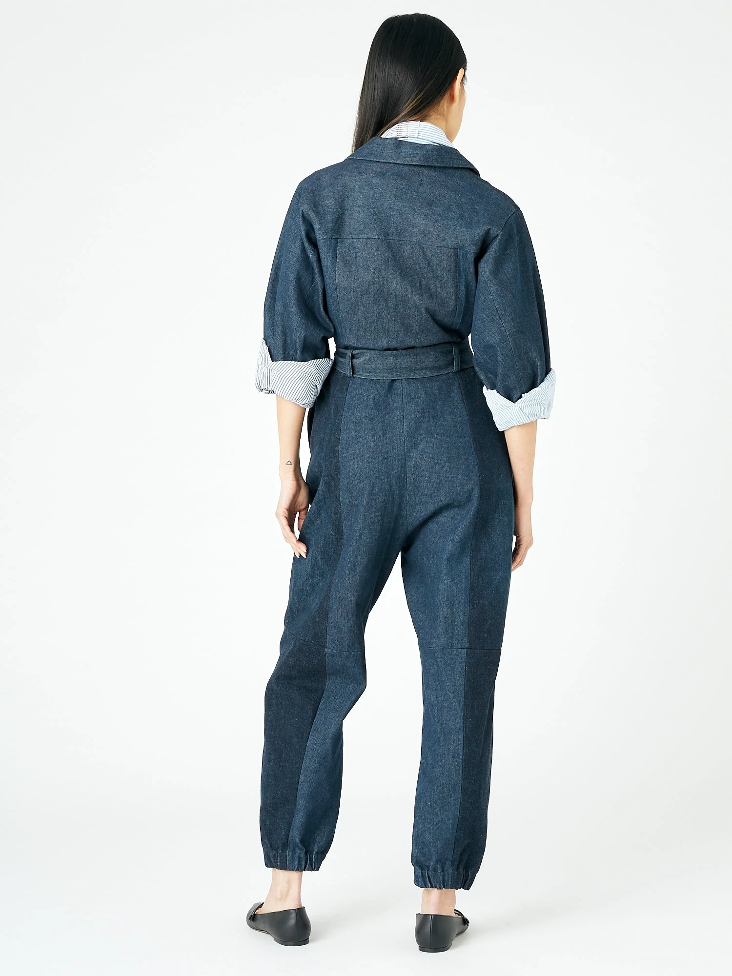 Classic Denim Jumpsuit Dark Blue - Image 4