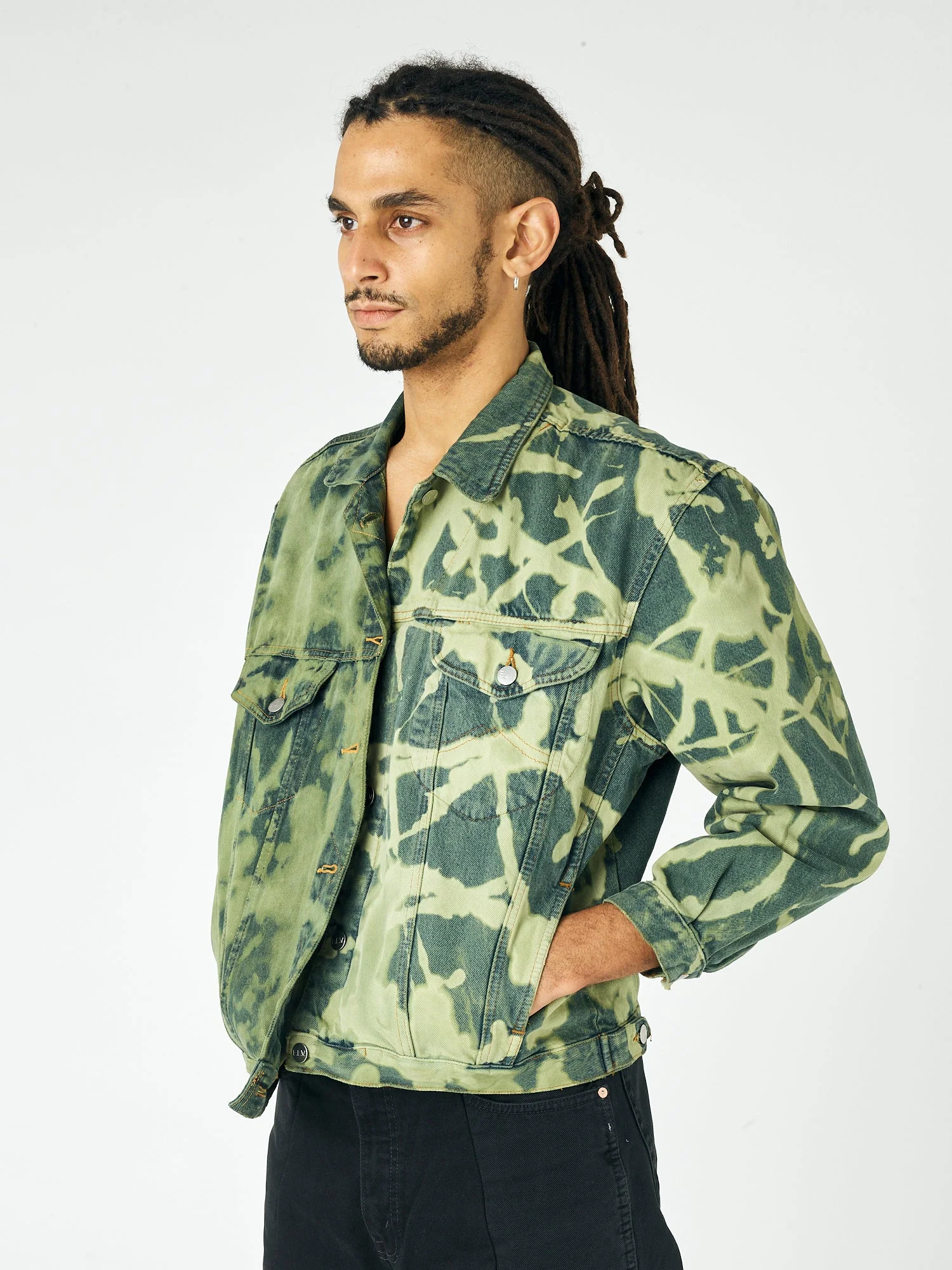 Men's Classic Denim Jacket Bleach Khaki - Image 4