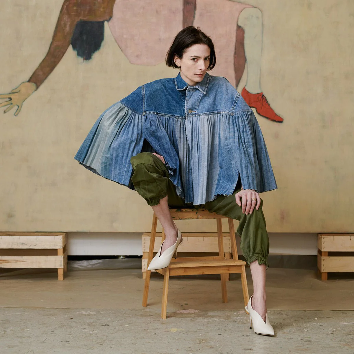 The Pleated Denim Cape - Image 3
