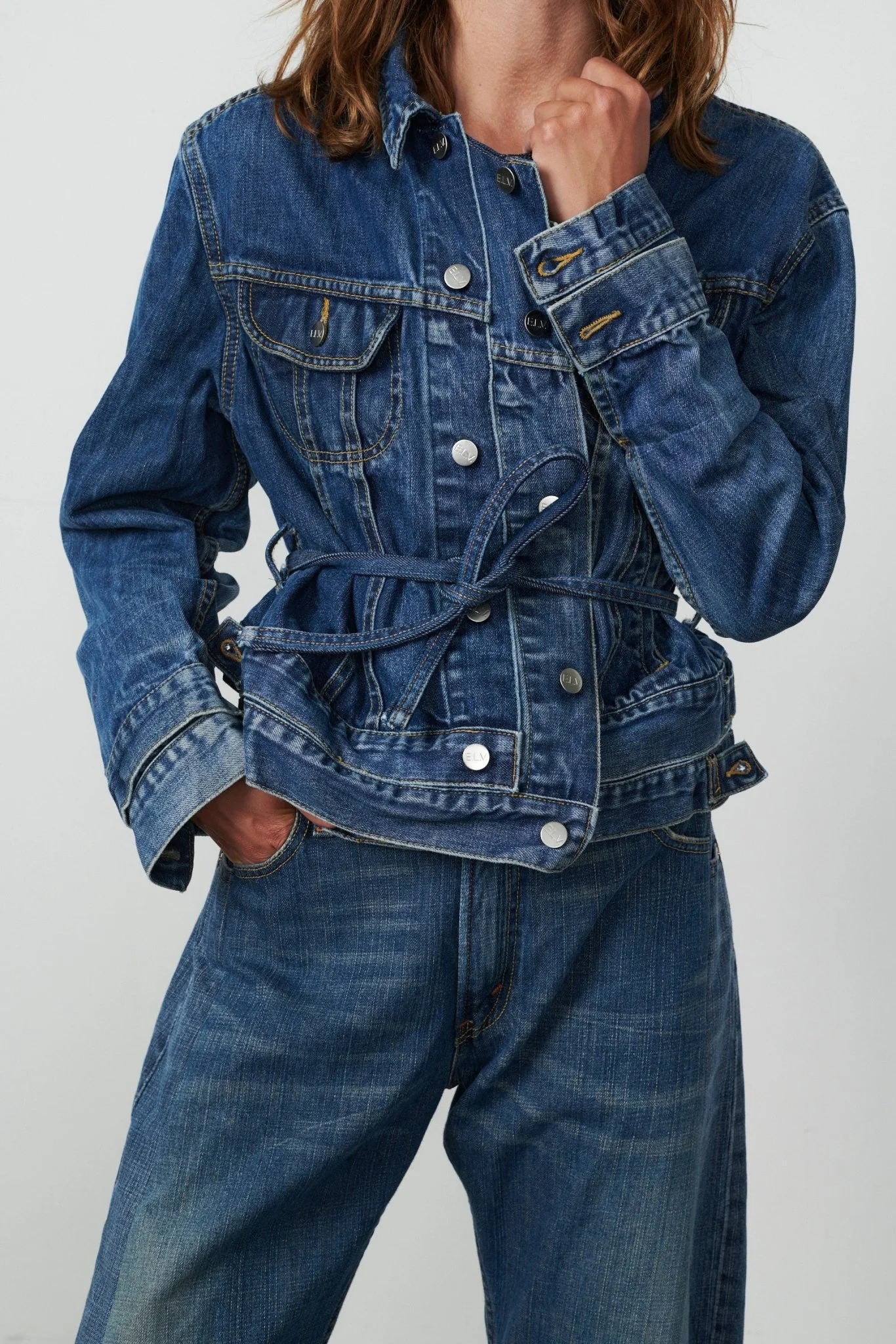 Ridley Double Denim Jacket Mid Blue - Image 3