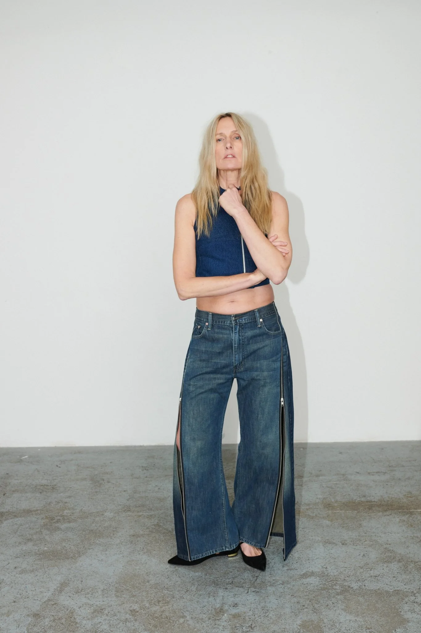 Siouxie Wide Leg Zip Jeans Dark Blue - Image 3