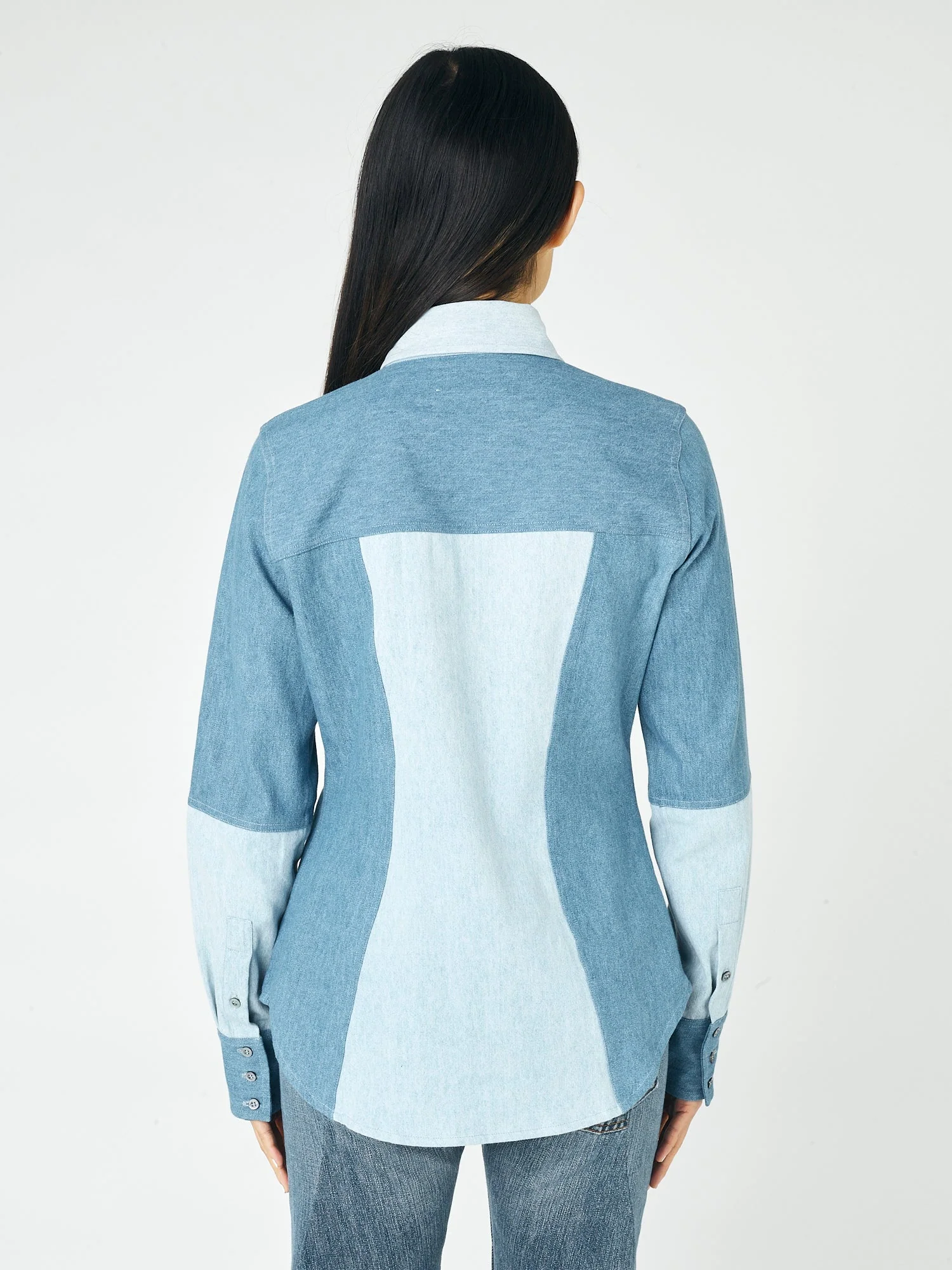The Elly Shirt Denim Patchwork Blue - Image 3