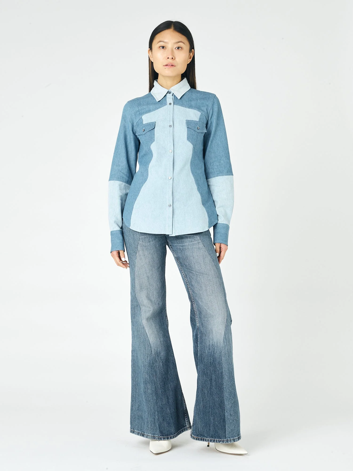 The Elly Shirt Denim Patchwork Blue - Image 4